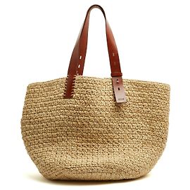 Chloé Manuel Medium Borsa Rafia Pelle Marrone Paglia