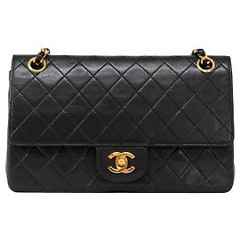 Chanel Vintage Classic Double Flap Quilted Lambskin Medium Noir
