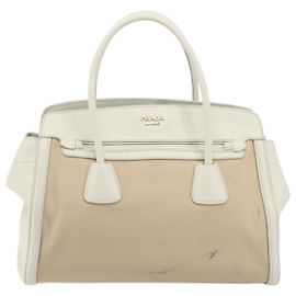 Prada Cuir Frame Convertible Canvas and Saffiano Leather Large Beige
