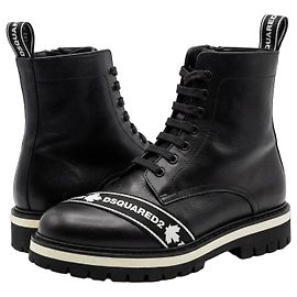 Dsquared2 Black Leather Logo Ankle Boots Black