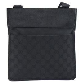 Gucci Vintage Messenger Flat GG Canvas e Couro Small Preto