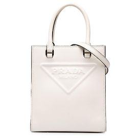 Prada Mini Soft Calf Logo Drill Satchel weiß Weiß