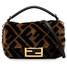 Borsa Satchel Fendi Mini Zucca in shearling marrone Marrone