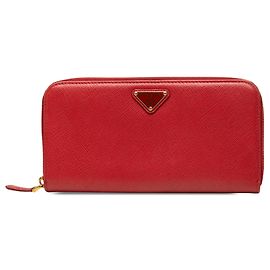Cartera larga Prada Saffiano roja con cremallera Roja