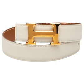 Cinto Reversível Constance H Hermès em couro Box Calf e Courchevel branco Branco