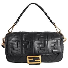 Fendi Borsa Baguette nera con FF in rilievo Nero