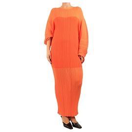 Stella Mc Cartney Oranges Rippstrick-Maxikleid mit Puffärmeln - size S Orange