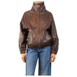 Sandro Chocolate faux-leather jacket - size UK 6 Brown