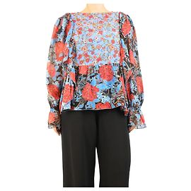 See by Chloé Blusa in seta floreale blu e rossa - size UK 10 Blu