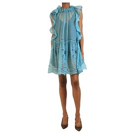 Alberta Ferretti Vestido mini de seda azul broderie - size UK 8 Azul