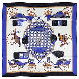 Hermès Lenço Hermes Carre 90 Les Voitures a Transformation Branco Azul Multicor
