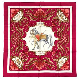 Hermès Lenço Hermes Carre 90 Cheval Turc Rosa Multicor