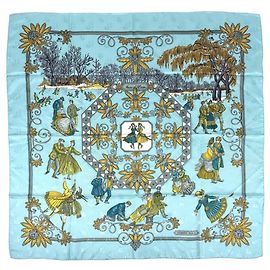 Hermès Pañuelo Hermes Carre 90 Joies d’Hiver Multicolor Azul claro