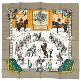 Hermès Lenço de seda Hermes Carre 90 Multicor Bege