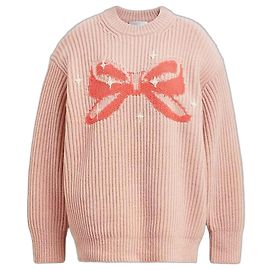 Coach Rundhalspullover aus recycelter Wolle mit Schleife Pink