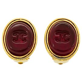 Orecchini a clip Chanel placcati in oro con dettagli rossi Rosso D'oro