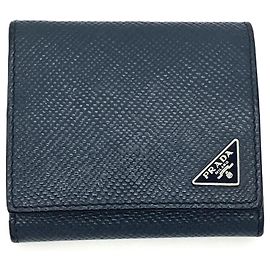 Portamonete Prada Saffiano Triangle in Navy Blu navy
