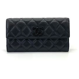 Chanel Matelassé Caviar Skin Long Flap Wallet in Black Black