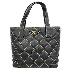 Borsa Tote in pelle Chanel Wild Stitch Nero