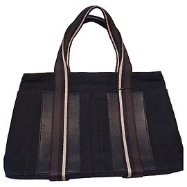 Hermès Troca Medium Bolsa Tote em Lona e Couro Marrom Preto