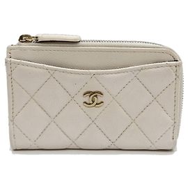Portamonete Chanel in pelle di vitello granulata bianca Bianco