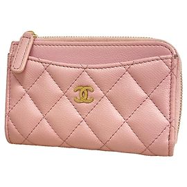 Monedero Chanel de piel de becerro granulada Matelassé rosa Rosa