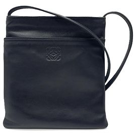 Loewe Anagram Embossed Leather Sacoche Shoulder Bag Black
