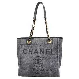 Chanel Deauville Raffia Chain Tote Bag Braun