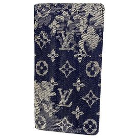 Louis Vuitton Monogram Tapestry Portefeuille Brazza NM Long Wallet Blu navy