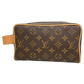 Louis Vuitton Monogram Locker Dopp Kit Clutch Bag Brown