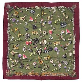 Hermès Carré Hermes 90 Champignons Multicolore Verde