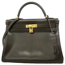 Hermès Hermes Kelly 32 Handbag in Brown Box Calf Leather Brown