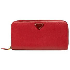 Portafoglio lungo Prada Red Saffiano con chiusura a zip Rosso