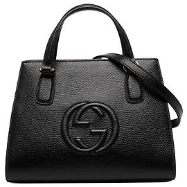 Gucci Black Medium Dollar Calf Soho Top Handle Convertible Tote Black