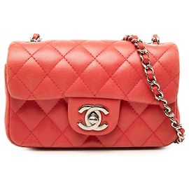 Chanel Red Extra Mini Rectangular Classic Lambskin Single Flap Vermelho