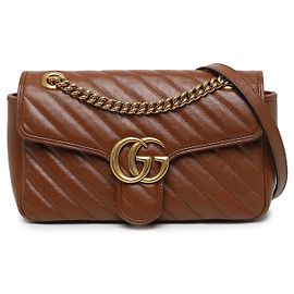 Bolsa de Ombro Gucci Brown Medium GG Marmont Matelassé em Pele de Bezerro Diagonal Marrom