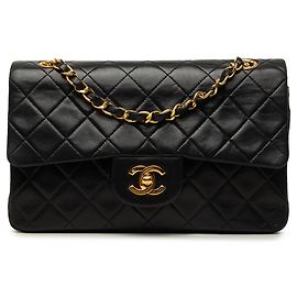 Chanel Black Small Classic Lambskin Double Flap Negro
