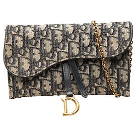 Borsetta Saddle Dior in tela Oblique blu piccola con catena Blu Blu navy