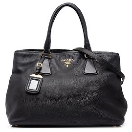 Sac cabas convertible ouvert Prada en Vitello Daino noir Noir