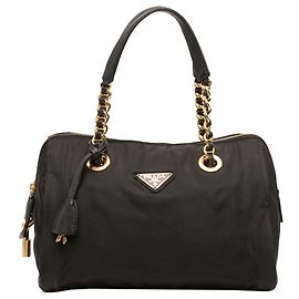 Bolsa Bauletto Prada em Tessuto Preta com Corrente Preto