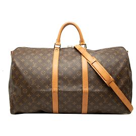 Louis Vuitton Brown Monogram Keepall Bandouliere 55 Marrone
