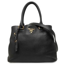 Borsa Tote Convertibile Aperta Prada in Vitello Daino Nero Nero