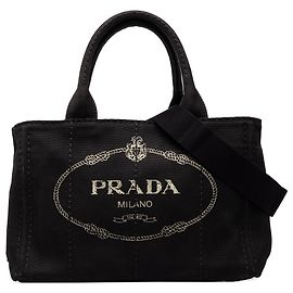 Prada Sac Tote Small en Toile Canapa Logo Noir Noir