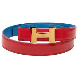Cinturón reversible Constance H Hermès en Box Calf y Courchevel rojo Roja