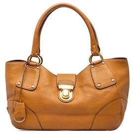 Prada Brown Vitello Daino Push Lock Tote Brown Camel