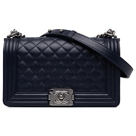 Chanel Blue Old Medium Quilted Lambskin Boy Flap Blue Navy blue