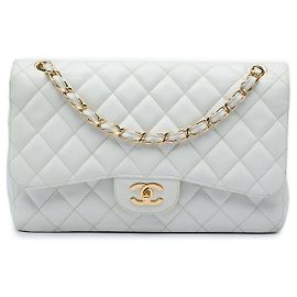Chanel White Jumbo Classic Caviar Double Flap Blanc