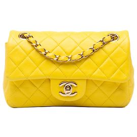 Chanel Yellow Mini Rectangular Classic Lambskin Single Flap Giallo