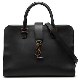 Autre Marque Saint Laurent Black Small Leather Monogram Cabas Satchel Black