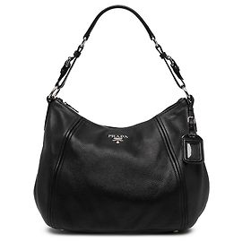 Prada Schultertasche aus schwarzem Vitello Phenix Schwarz